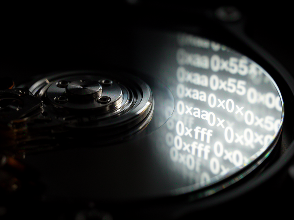 A hard disk drive platter under dramatic cinematic lighting