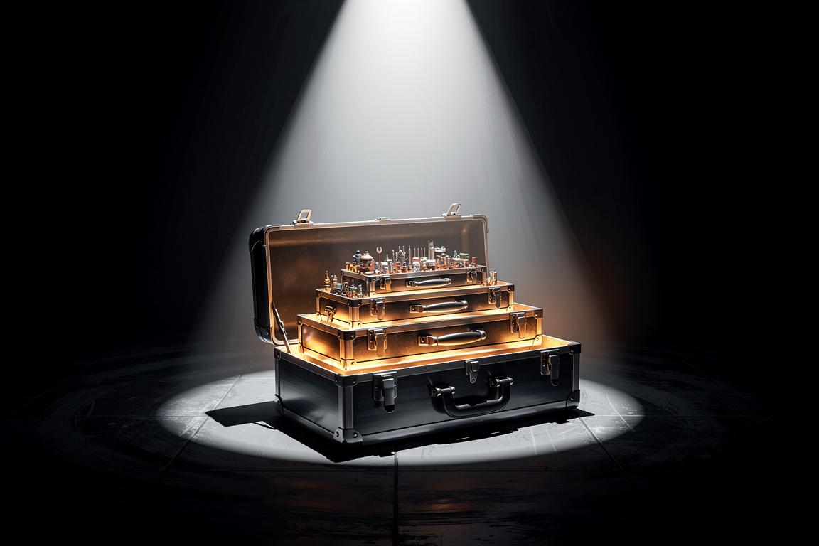 An open toolbox revealing nested smaller toolboxes like matryoshka dolls